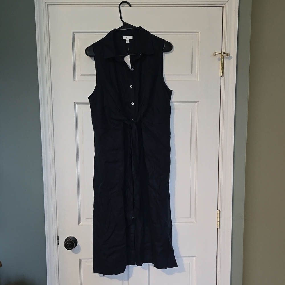 J. Jill Linen Navy Sleeveless Midi Dress